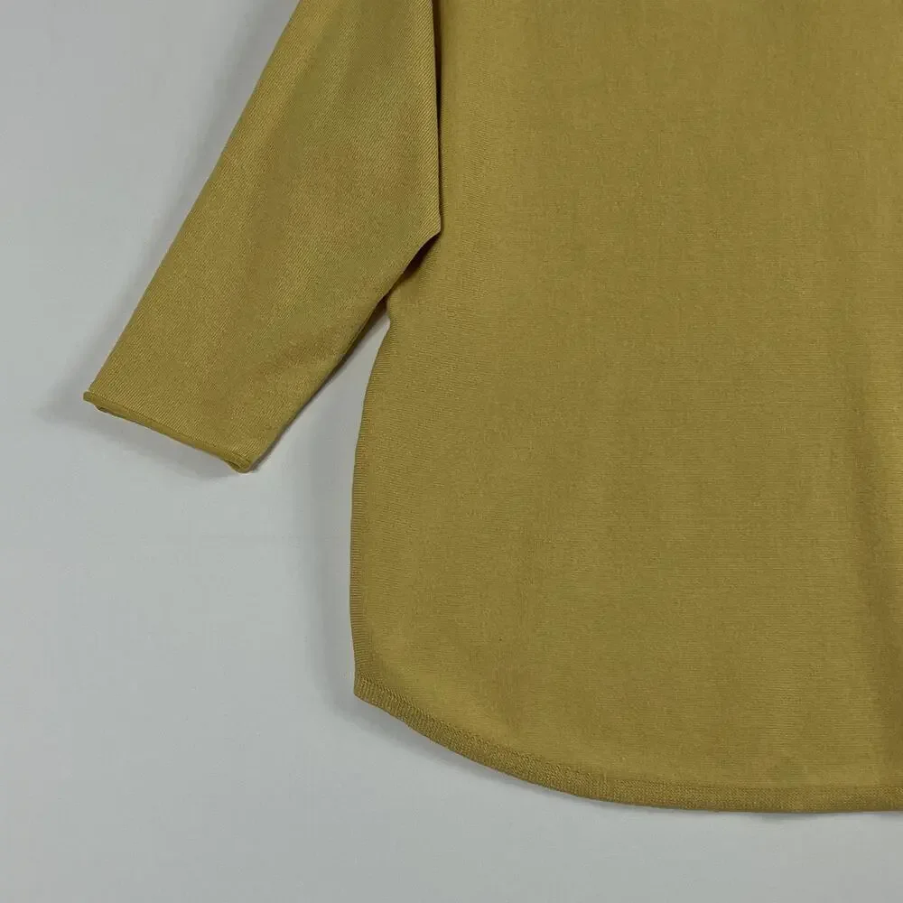 Cynthia Rowley 3/4 Dolman Sleeve Rayon Blend Pullover Knit Top Yellow Large